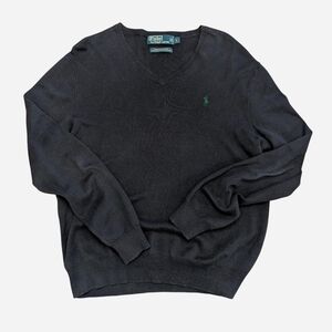 Ralph Lauren Dark V-Neck Sweater with Green Logo